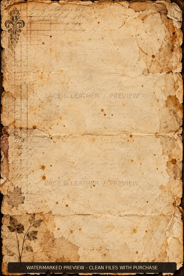 Watermarked Antiquarian’s Cabinet texture 10, aged archive paper