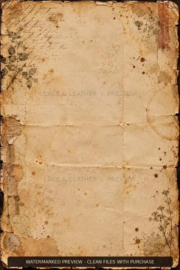 Watermarked Antiquarian’s Cabinet texture 11, aged archive paper