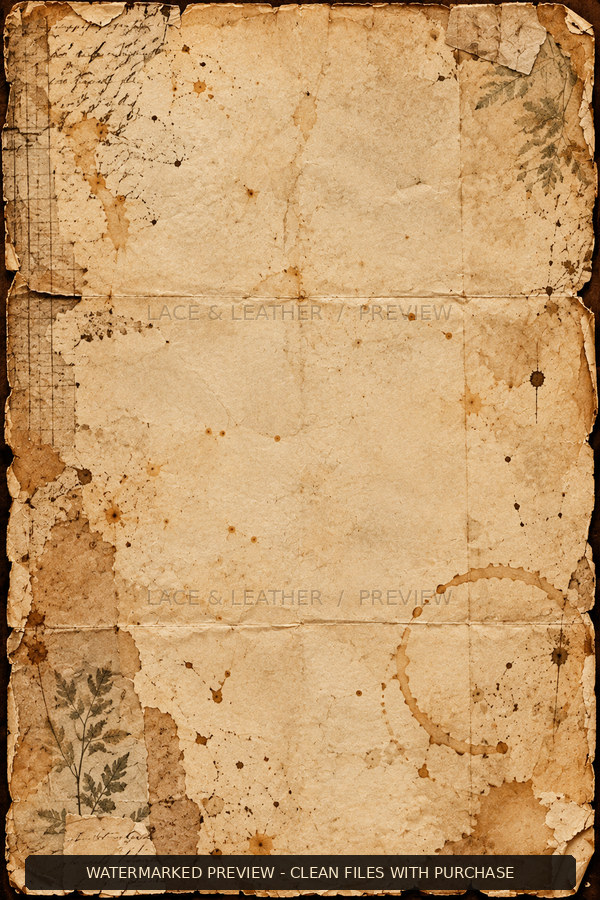Watermarked Antiquarian’s Cabinet texture 15, aged archive paper