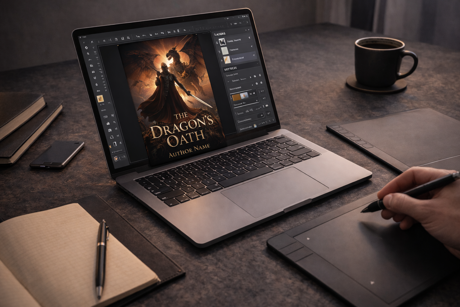 Book cover design mockup using parchment textures
