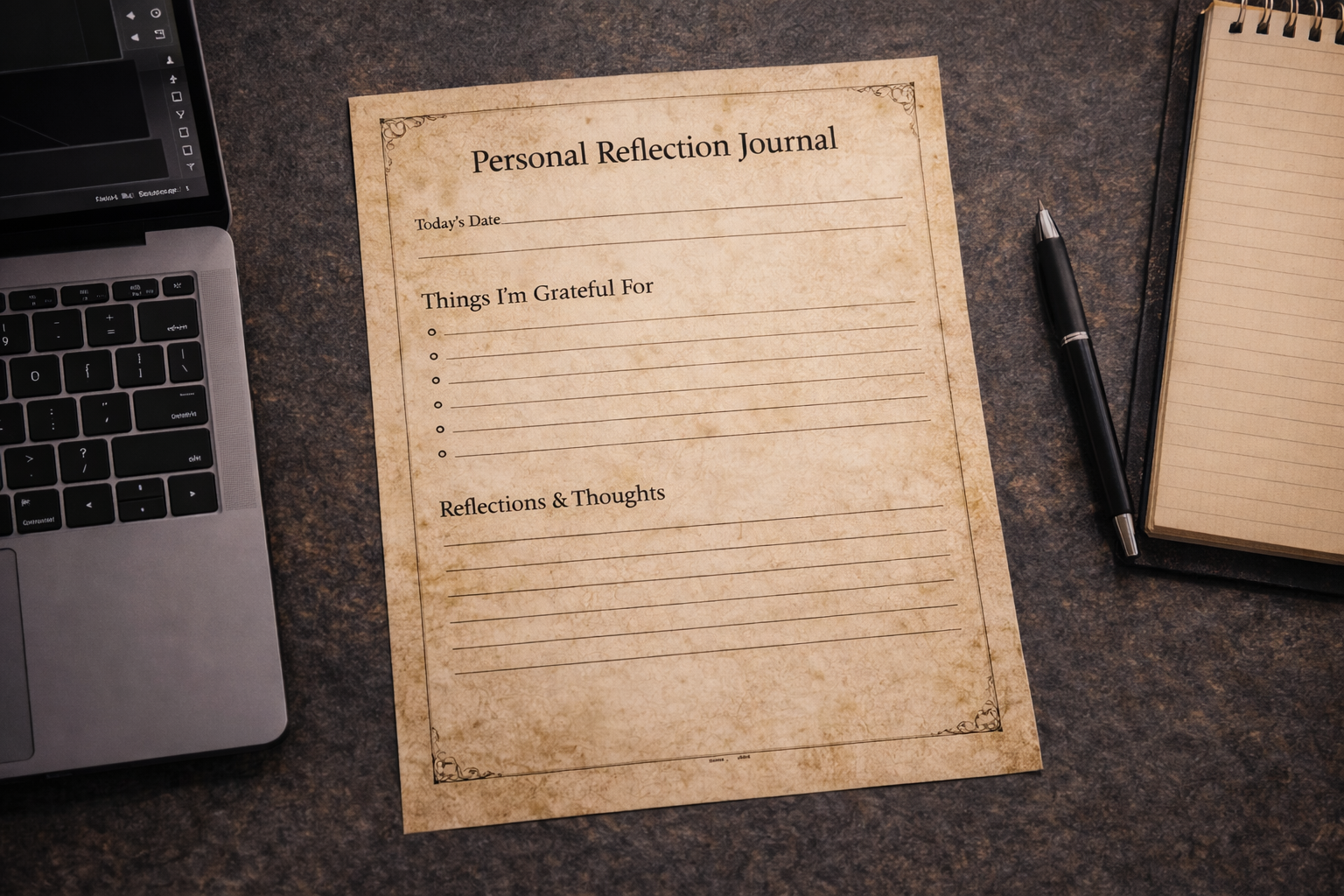 Journal page printable design using parchment textures