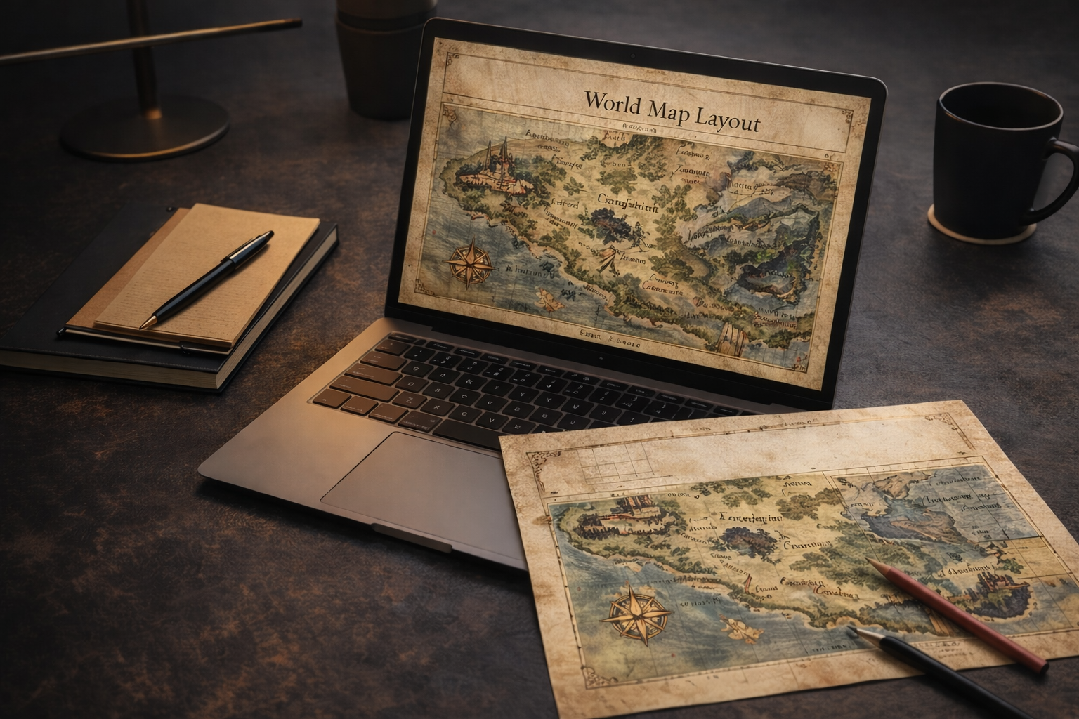 Map design workflow using parchment textures