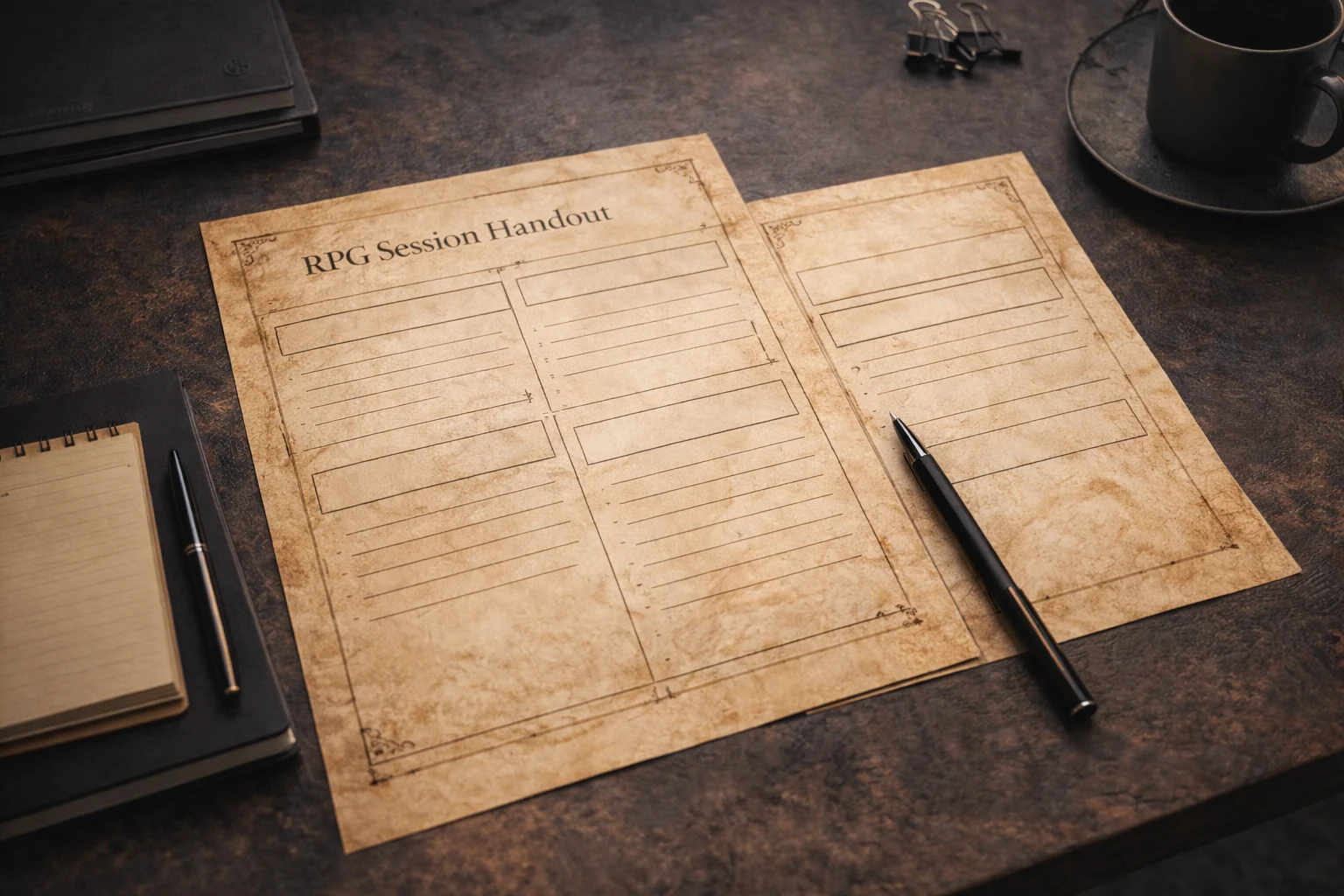 RPG handout printable layout using parchment textures