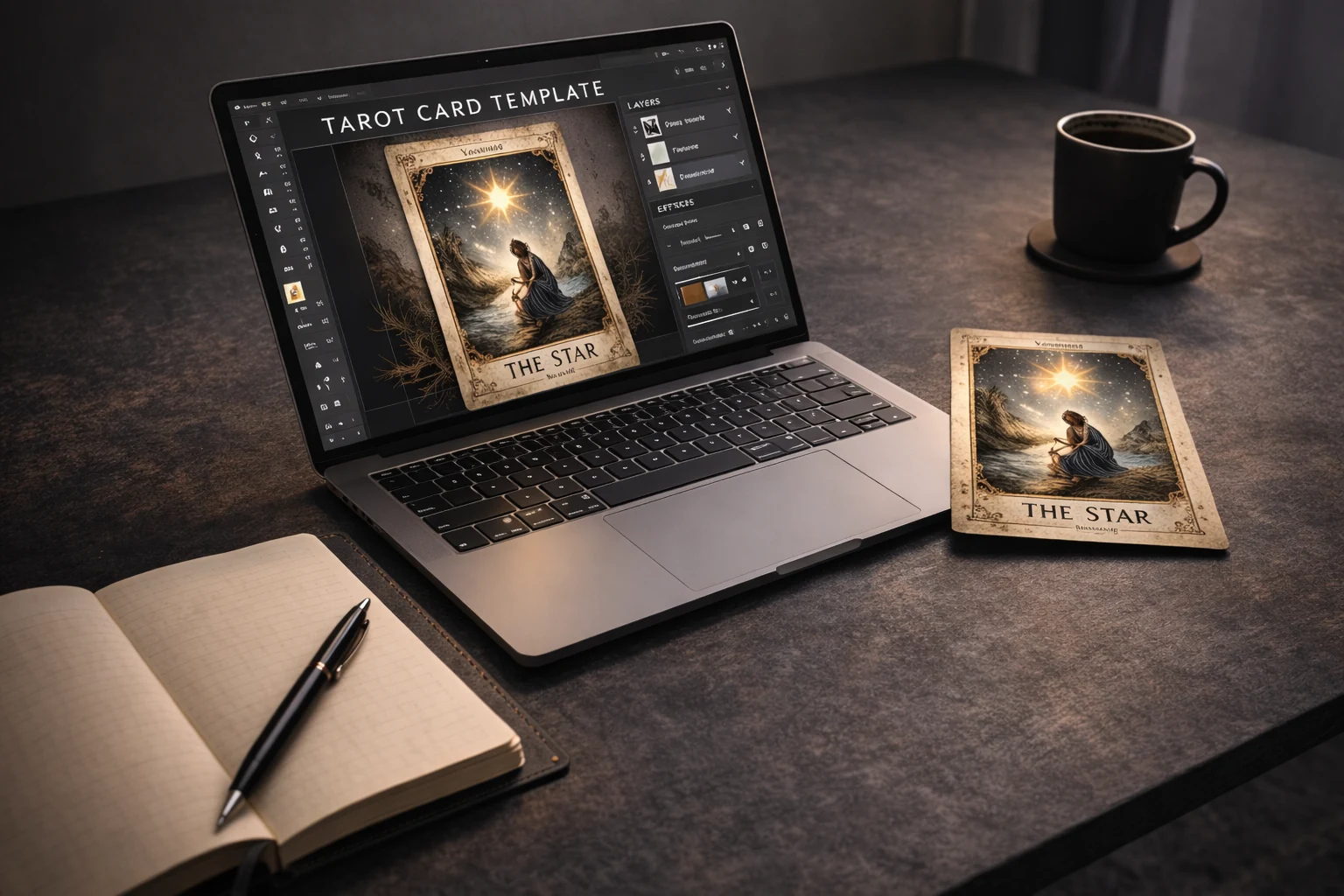 Tarot card template workflow using parchment textures